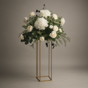 Centre de table floral sur pied doré