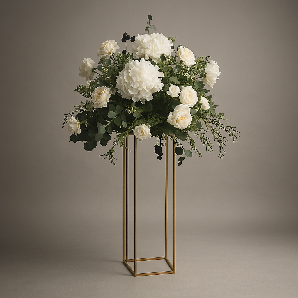 Centre de table floral sur pied doré